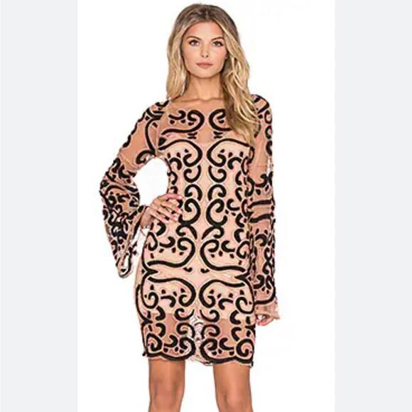 For love & lemons $299 Antonina Mini Dress in Black & Nude sheer size M sold out - Picture 1 of 10